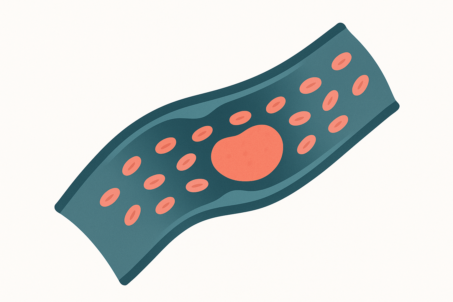 Anatomical cross-section illustration of a deep leg vein with blood pooling and a forming clot