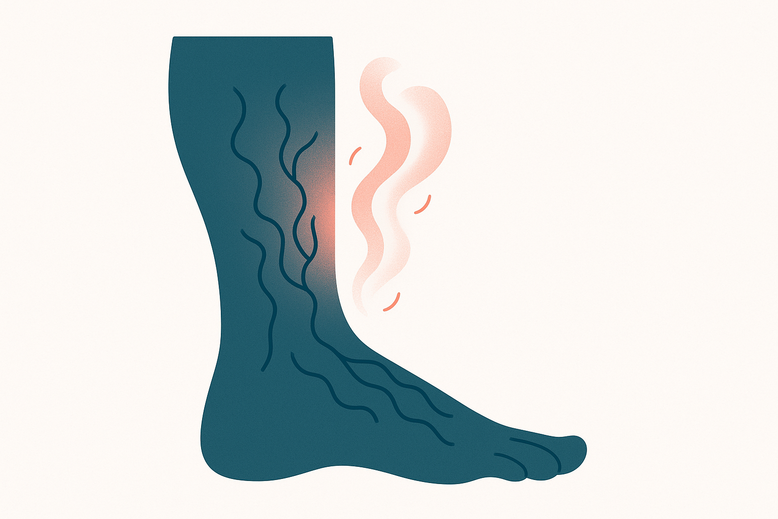 Anatomical illustration of a lower leg showing the connection between venous insufficiency and skin itching