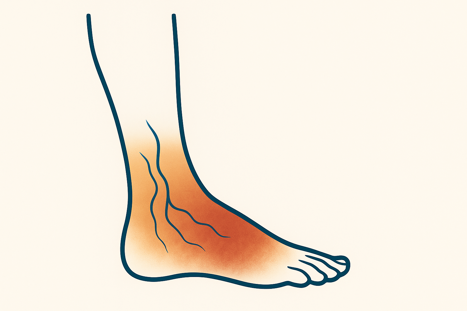 Anatomical illustration of the lower leg showing rust-brown hemosiderin pigmentation from chronic venous insufficiency